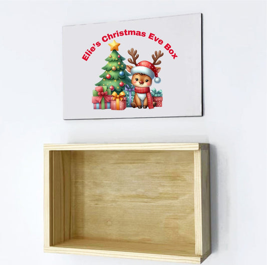 Christmas Eve Personalised Wooden Box With Sliding Lid, Two Sizes, 1st December Custom Box- Reindeer