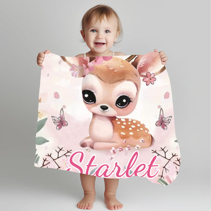 Personalised Baby blanket, Custom baby shower gift, Custom kids blanket, Name Printed Deer Blanket