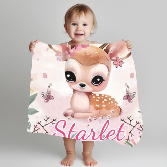 Personalised Baby blanket, Custom baby shower gift, Custom kids blanket, Name Printed Deer Blanket