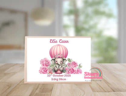 Personalised Wooden Mini Keepsake Box | Custom Name & Photo Trinket Box | Small Memory Box for Baby- Pink Elephant