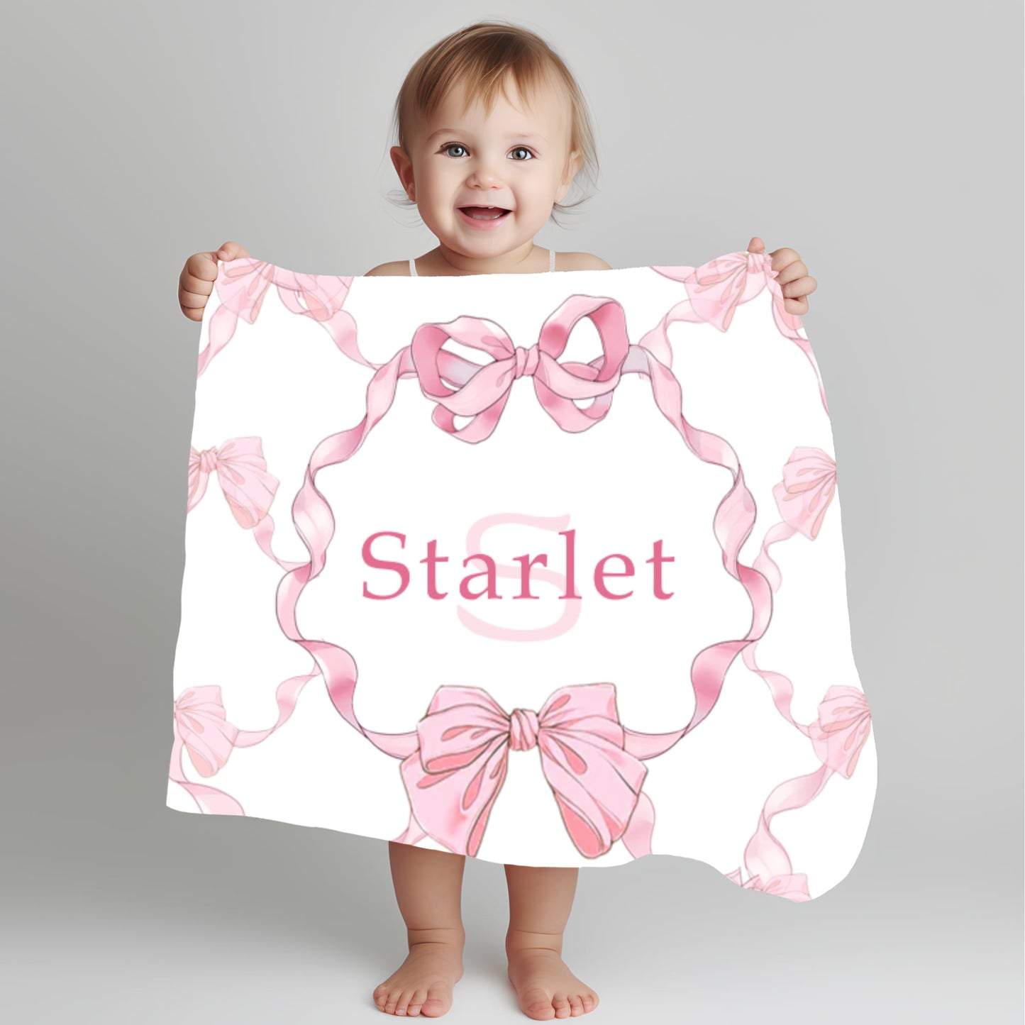 Personalised Baby blanket, Custom baby shower gift, Custom kids blanket, Name Printed Bow Blanket