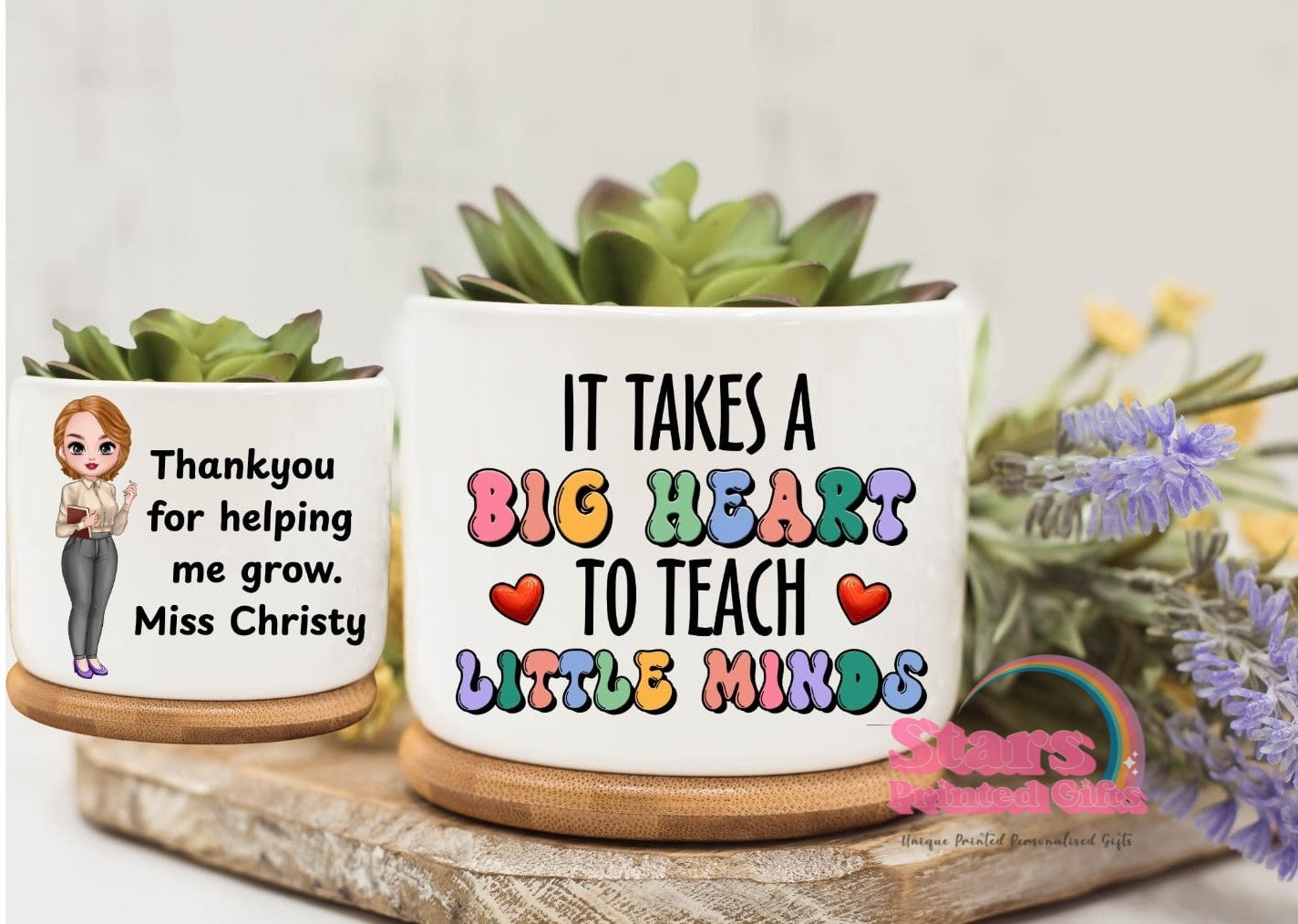 Teacher Personalised Succulent Planter Pot, Custom Classroom Gift, Thank You Teacher Gift, End of Year Appreciation Plant Pot - Big Heart