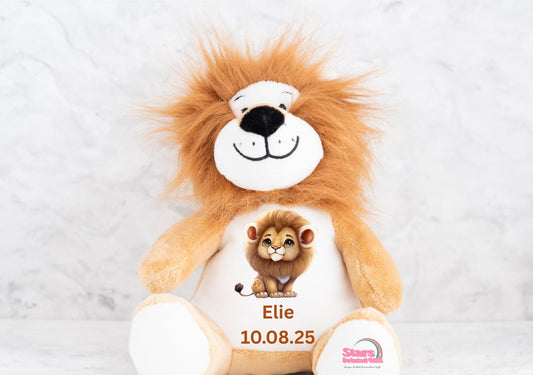 Personalised  Birth Stat  Plush , Custom Printed Keepsake Bear,  Baby Birth Boy Personalised Lion