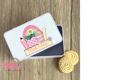 Personalised Teacher Metal Tin Box | Custom Rectangle Pencil Tin for Stickers, Pens & Pencils | Stationery Storage Box