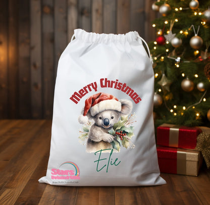 Personalised Christmas Santa Sack Christmas Australia Animals / Custom Name Christmas Gift Bag / Reuseable Christmas Toy Bag For Kids