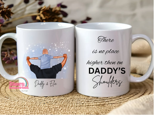 Daddy's Shoulders Personalised Mug, Custom Personalised Father's Day Gift, Custom Mug.