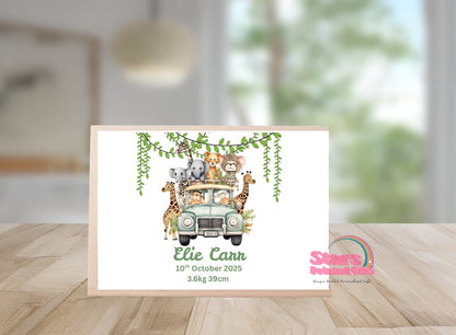 Personalised Wooden Mini Keepsake Box | Custom Name & Photo Trinket Box | Small Memory Box for Baby- Safari Ute