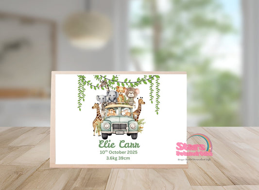 Personalised Wooden Mini Keepsake Box | Custom Name & Photo Trinket Box | Small Memory Box for Baby- Safari Ute