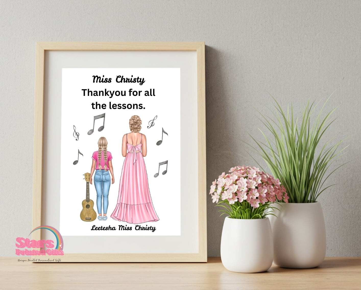 Personalised Teacher Artwork, Custom Teacher Portrait , For Music  Teacher, Digital Print, Printed or Framed Gift.
