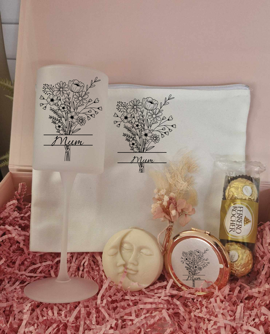 Mothers Day Gift Hamper, Personalised Black Floral Gift Set, Gift For Her.