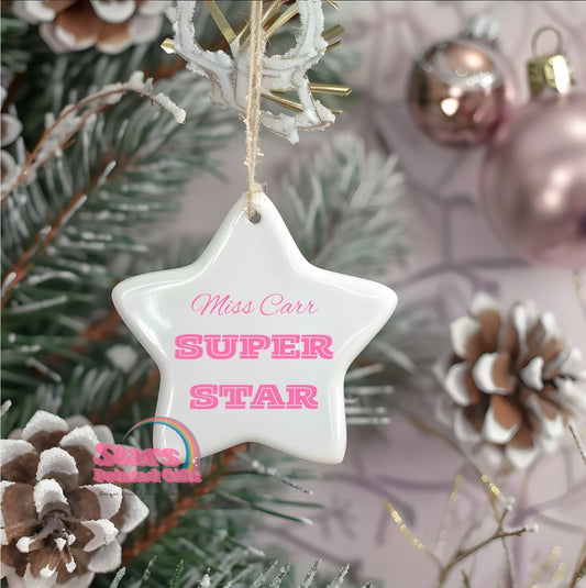 Personalised Teacher Ornament – Custom Ceramic or Aluminium Ornament – Teacher Christmas Keepsake Decoration – Super Teacher