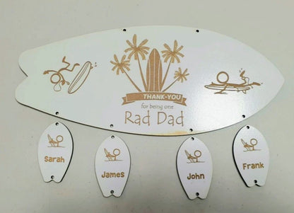 Rad Dad Surf Board  Wall Hanger, Custom Wood Sign,Personalised Wall Sign