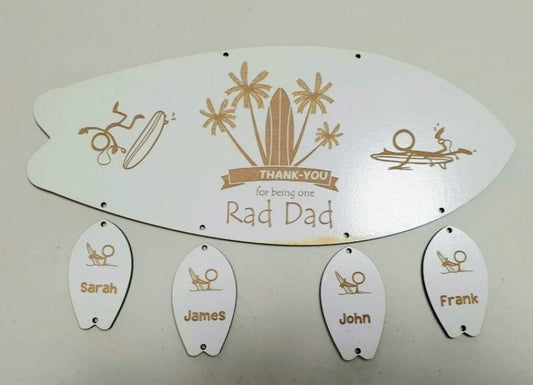 Rad Dad Surf Board  Wall Hanger, Custom Wood Sign,Personalised Wall Sign