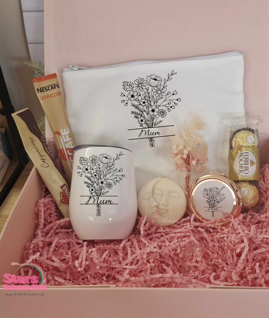 Mothers Day Gift Set, Personalised Black Flower Gift Hamper, Gift For Her
